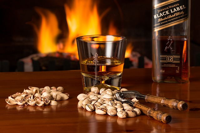 fireplace and whisky